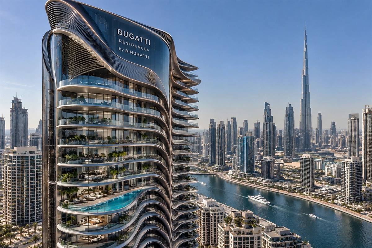 Exterior of Bugatti Residences by Binghatti in Business Bay Dubai for UHNWI investors